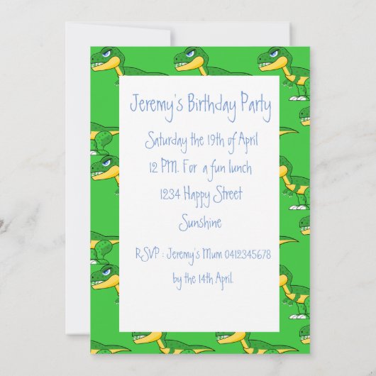 Invitation Dinosaur mignon Garçons Âge Anniversaire (Dos)