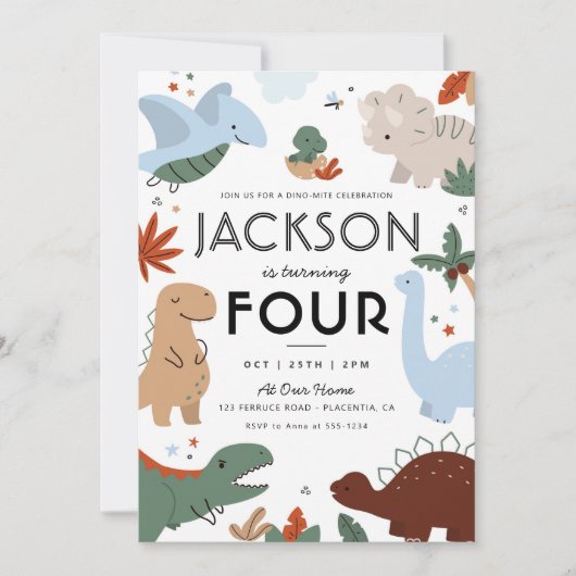 Invitation Dinosaur moderne fête d'anniversaire (Devant)