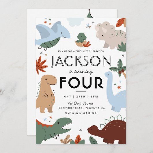 Invitation Dinosaur moderne fête d'anniversaire (Devant / Derrière)