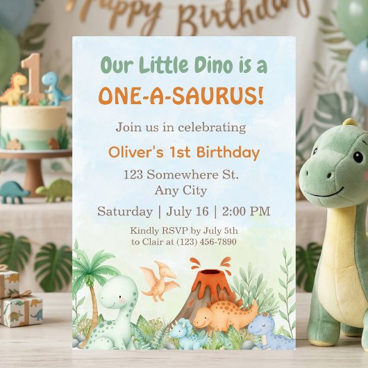 Invitation Dinosaur One-A-Saurus 1er Anniversaire 