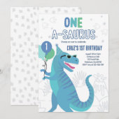 Invitation Dinosaur One A-Saurus 1er anniversaire fête T-Rex (Devant / Derrière)