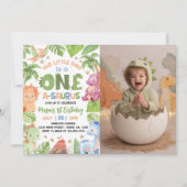 Invitation Dinosaur One-A-Saurus 1er anniversaire Photo (Devant)