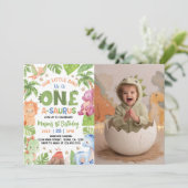 Invitation Dinosaur One-A-Saurus 1er anniversaire Photo (Debout devant)