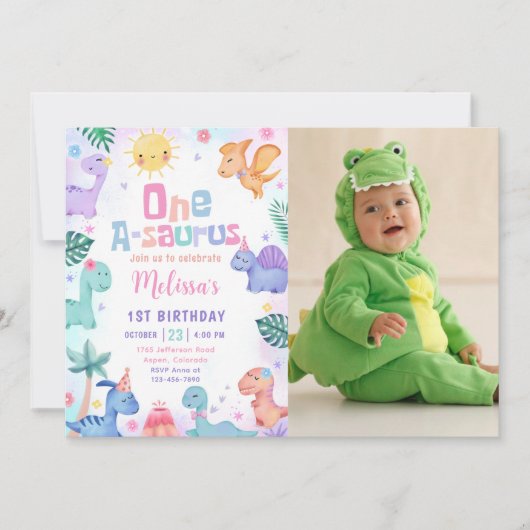 Invitation Dinosaur One-A-Saurus 1er anniversaire Photo (Devant)
