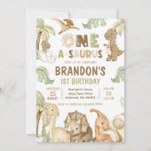Invitation Dinosaur One-A-Saurus 1ère fête d'anniversaire (Devant)