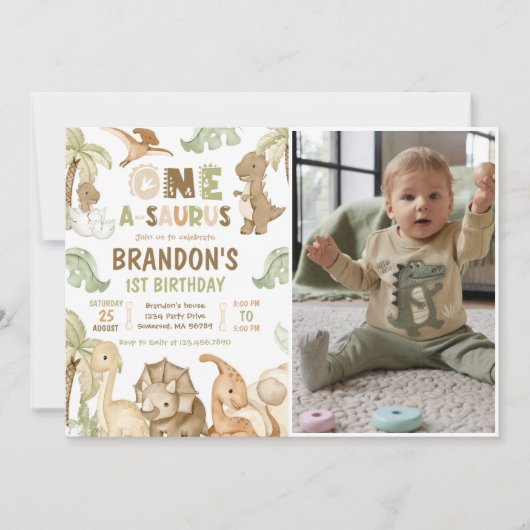 Invitation Dinosaur One-A-Saurus 1ère fête d'anniversaire Pho (Devant)