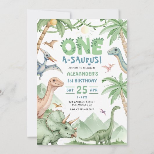 Invitation Dinosaur One-A-Saurus 1st Birthday Party (Devant)