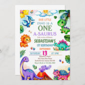 Invitation Dinosaur One-A-Saurus 1st Birthday Party (Devant / Derrière)