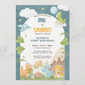 Invitation Dinosaur One-A-Saurus 1st First Birthday Party (Devant)