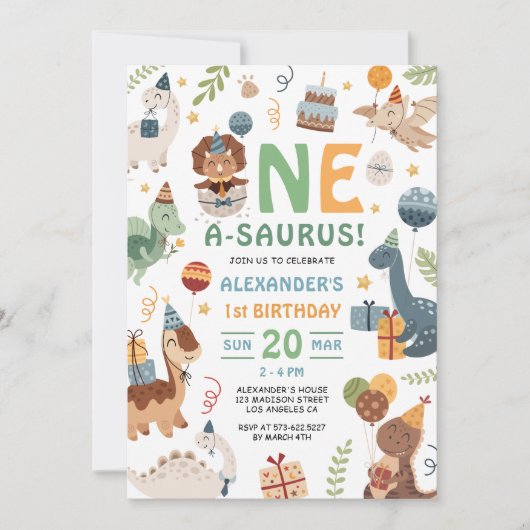 Invitation Dinosaur One A-Saurus Boy 1st Birthday Party (Devant)