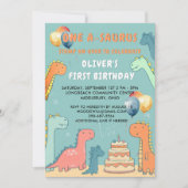 Invitation Dinosaur One-A-Saurus Boy 1st Birthday Party  (Devant)
