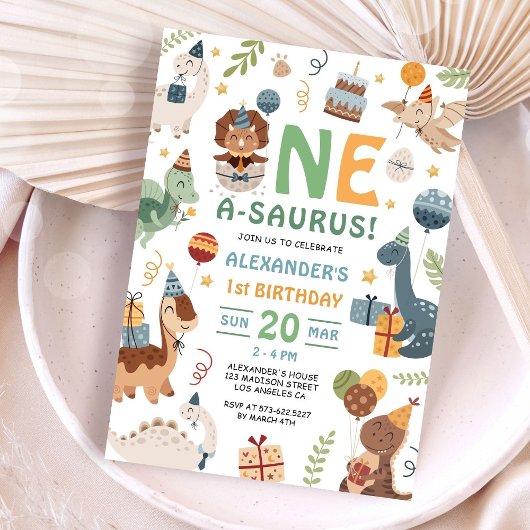Invitation Dinosaur One A-Saurus Boy 1st Birthday Party 