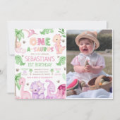 Invitation Dinosaur One-A-Saurus Girl 1er Anniversaire Photo (Devant)