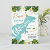 Invitation Dinosaur One-A-Saurus Party Dinosaure 1er annivers (Debout devant)