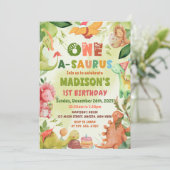 Invitation Dinosaur One-A-Saurus Vert 1er Anniversaire (Debout devant)
