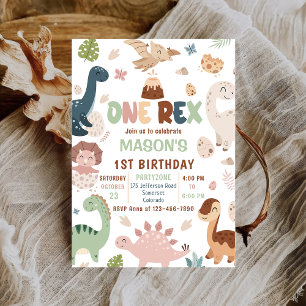 Invitation Dinosaur One Rex Boy 1ère fête d'anniversaire