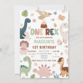 Invitation Dinosaur One Rex Boy 1ère fête d'anniversaire (Devant)