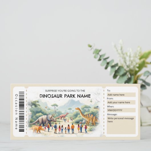 Invitation Dinosaur Park Ticket Gift Certificate Template (Debout devant)