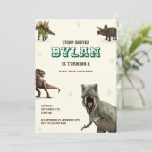 Invitation Dinosaur Party Animals Kids Birthday (Debout devant)