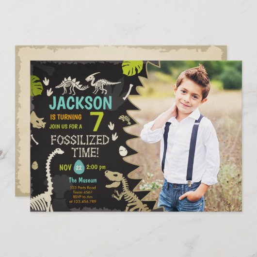 Invitation Dinosaur Party Boy Fossil Dino Dig Anniversaire (Devant / Derrière)