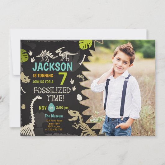 Invitation Dinosaur Party Boy Fossil Dino Dig Anniversaire (Devant)