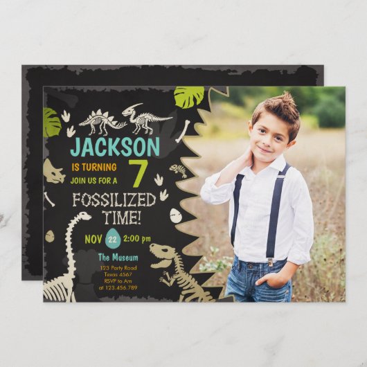 Invitation Dinosaur Party Boy Fossil Dino Dig Anniversaire (Devant / Derrière)