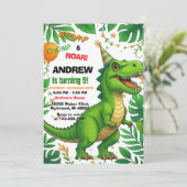 Invitation Dinosaur personnalisé T-rex garçon fête d'annivers (Debout devant)