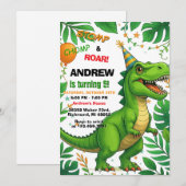 Invitation Dinosaur personnalisé T-rex garçon fête d'annivers (Devant / Derrière)