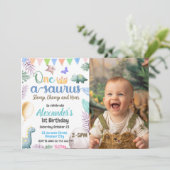 Invitation Dinosaur Photo 1er anniversaire One-A-Saurus Party (Debout devant)