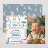 Invitation Dinosaur Photo 1er anniversaire One-A-Saurus Party (Devant / Derrière)