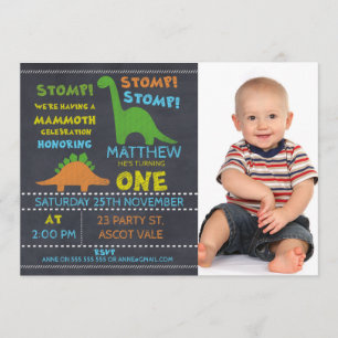 Invitation Dinosaur Photo Chalkboard 1er Anniversaire Invitat