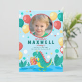 Invitation Dinosaur Photo fête d'anniversaire (Debout devant)