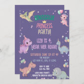 Invitation Dinosaur Princess Party 4e anniversaire (Devant / Derrière)