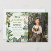 Invitation Dinosaur Quatre-A-Saurus 4e anniversaire de fête P (Devant)