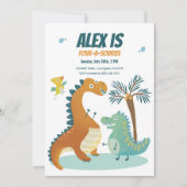 Invitation Dinosaur Quatre-A-Saurus Enfants 4e anniversaire I (Devant)