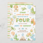 Invitation Dinosaur Quatre Garçon 4e anniversaire fête Invita (Devant / Derrière)