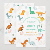 Invitation Dinosaur Rawr 3ème anniversaire de la fête Boy Sto (Devant / Derrière)