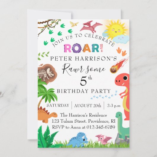 Invitation Dinosaur Rawr un anniversaire (Devant)