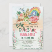 Invitation Dinosaur Roar 1er anniversaire Fille de fête (Devant)