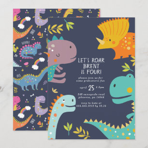 Invitation Dinosaur Roar Boys Anniversaire orange