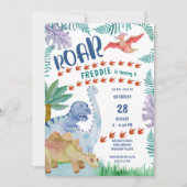 Invitation Dinosaur Roar N'importe quel âge Garçons Anniversa (Devant)