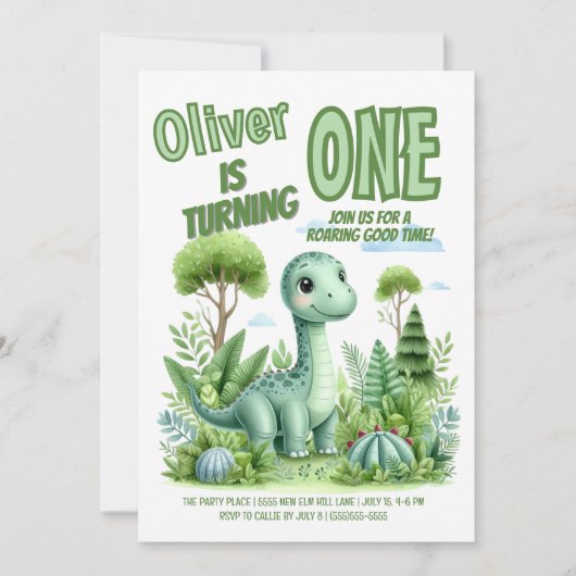 Invitation Dinosaur Roaring Bon Temps Bébé 1er anniversaire (Devant)