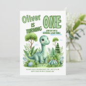 Invitation Dinosaur Roaring Bon Temps Bébé 1er anniversaire (Debout devant)