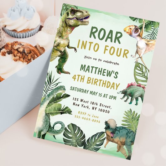Invitation Dinosaur s'envole en quatre fête d'anniversaire