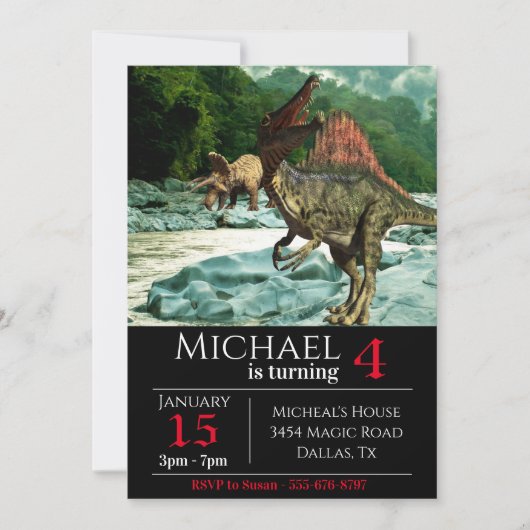 Invitation Dinosaur Spinosaurus Paysage fête d'anniversaire (Devant)
