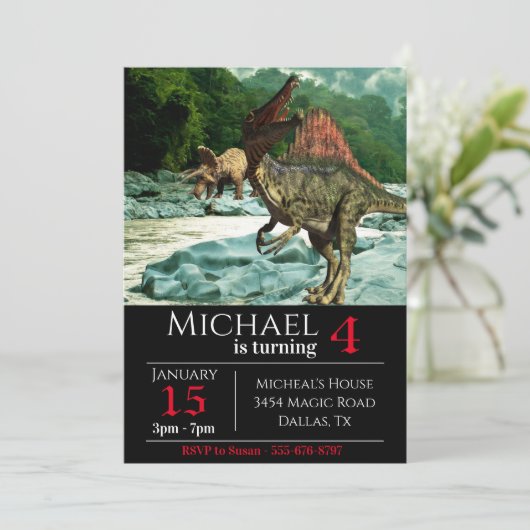 Invitation Dinosaur Spinosaurus Paysage fête d'anniversaire (Debout devant)