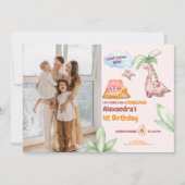 Invitation Dinosaur Stomp Chomp Rawer 1ère fille de fête d'an (Devant)