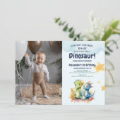 Invitation Dinosaur Stomp Chomp Rawr 1er anniversaire de fête (Debout devant)