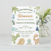 Invitation Dinosaur Stomp Chomp Rawr 1er anniversaire de fête (Debout devant)