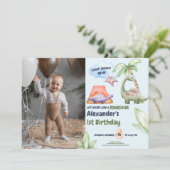 Invitation Dinosaur Stomp Chomp Rawr 1er anniversaire de fête (Debout devant)